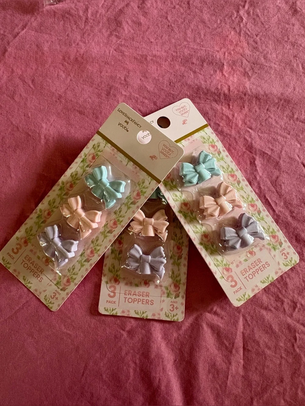 🎀 LoveShackFancy x Target - Yoobi 3pk Eraser Topper Bows 🎀